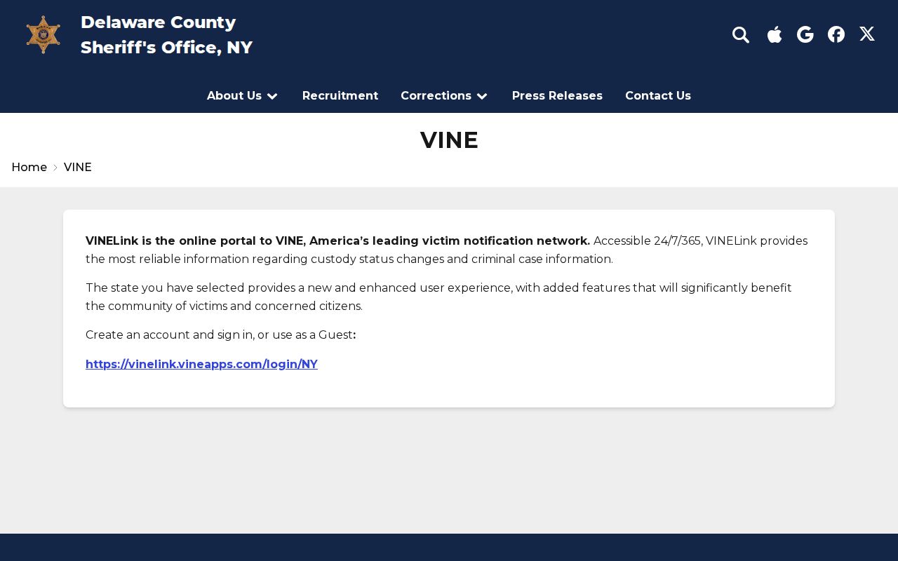 Delaware County criminal history VINE custody search route