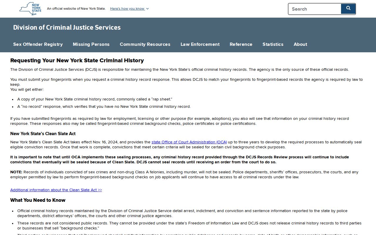 Delaware County criminal history DCJS personal record review instructions